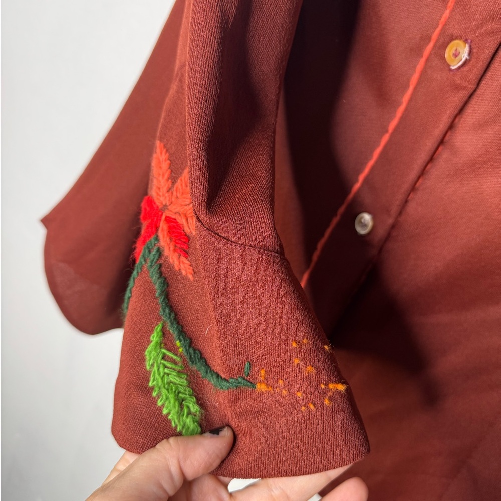 70s Embroidered Polyester Button Down Costume Hip… - image 3